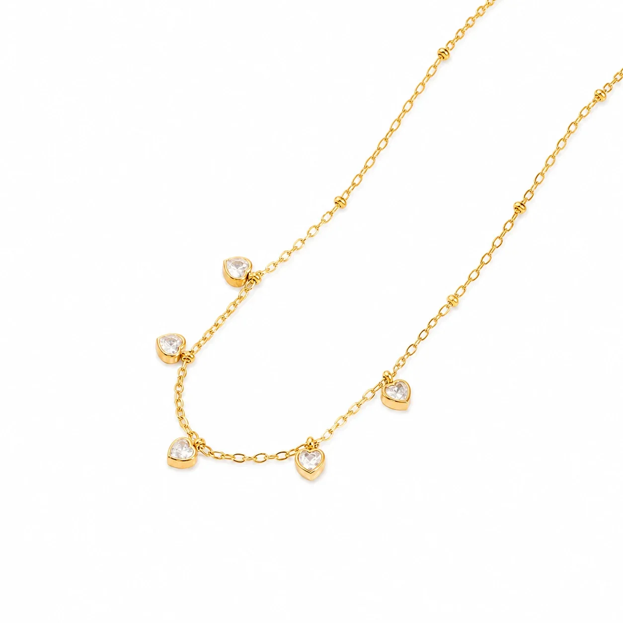 Delicate Gold-Plated Stainless Steel Heart CZ Necklace