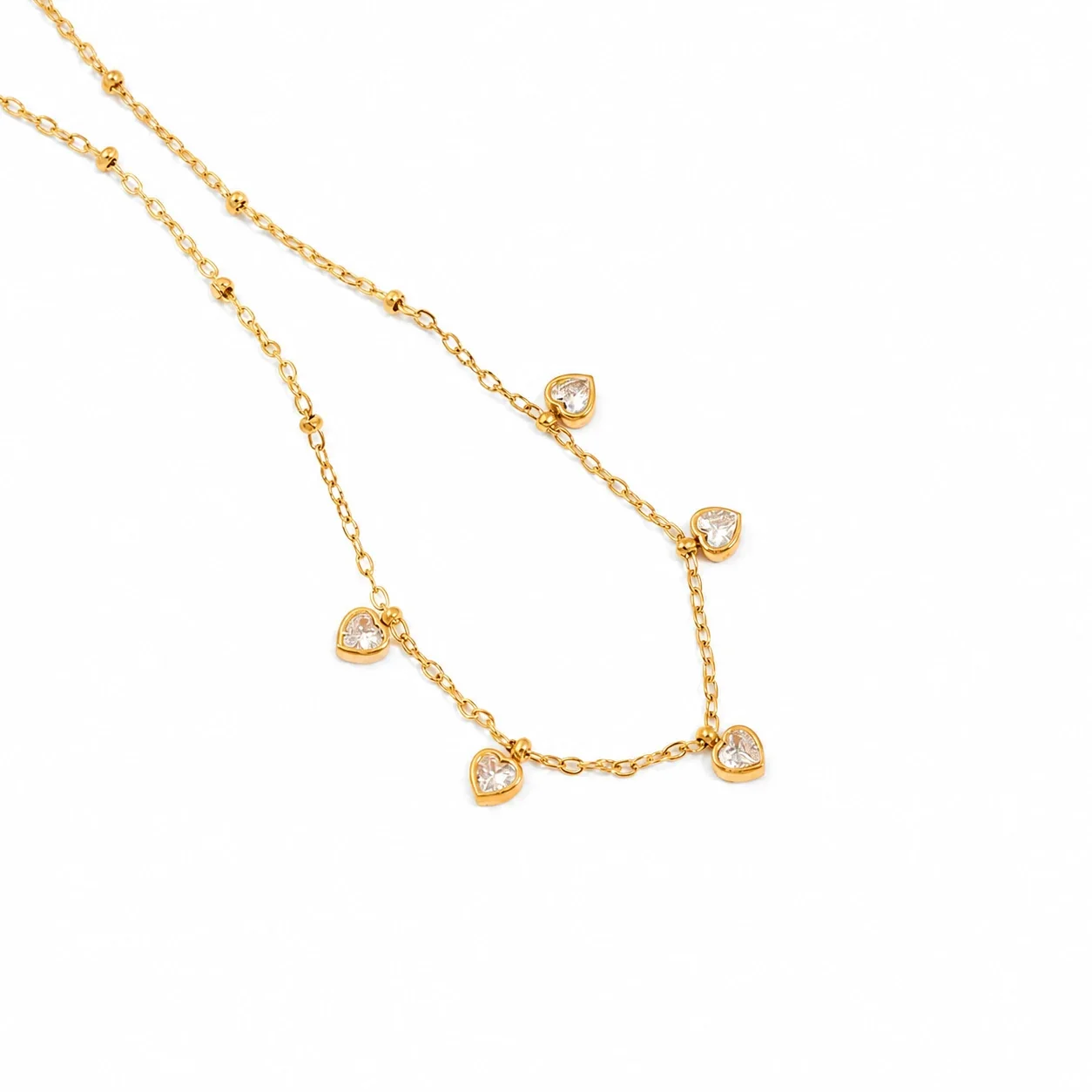 Delicate Gold-Plated Stainless Steel Heart CZ Necklace