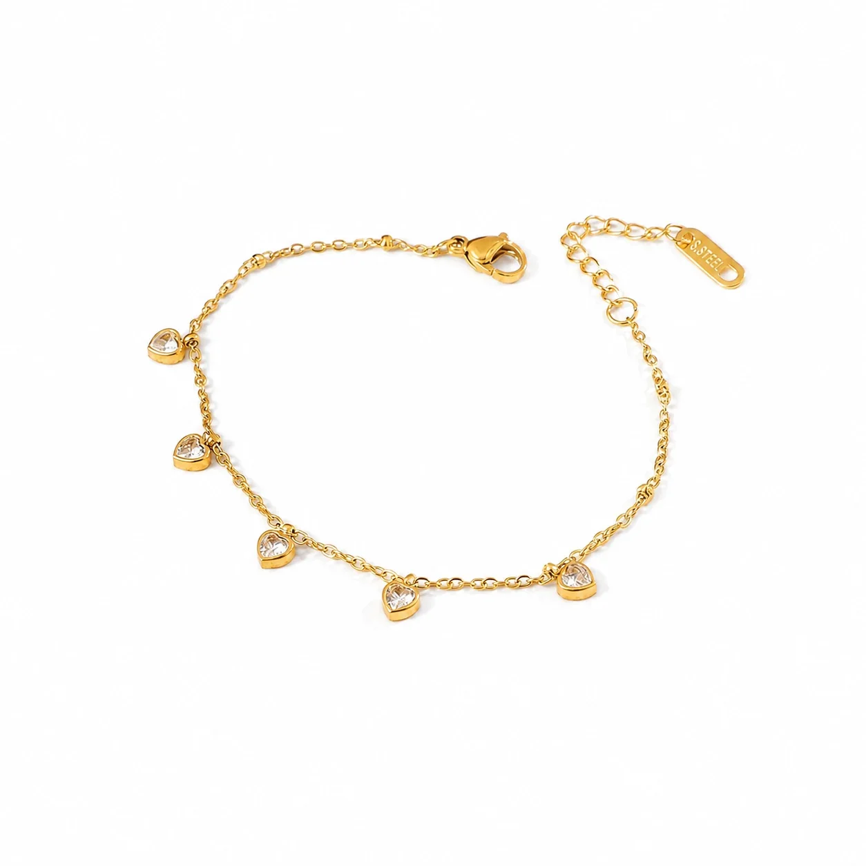Delicate Gold-Plated Stainless Steel Heart CZ Necklace