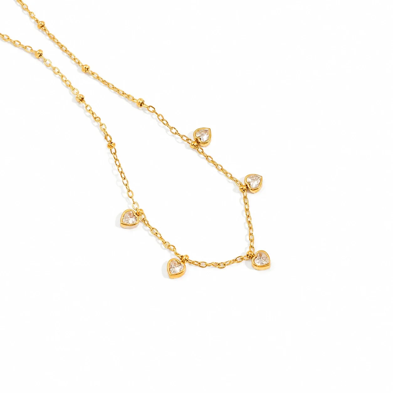 Delicate Gold-Plated Stainless Steel Heart CZ Necklace - Gold Heart