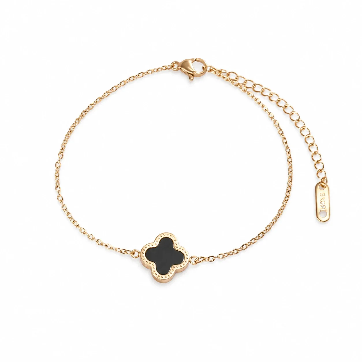 Delicate Rose Gold Clover Anklet with Black Inlay