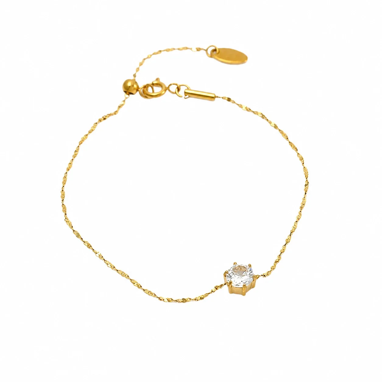 Delicate Gold-Plated 316 Stainless Six-Prong CZ Bracelet