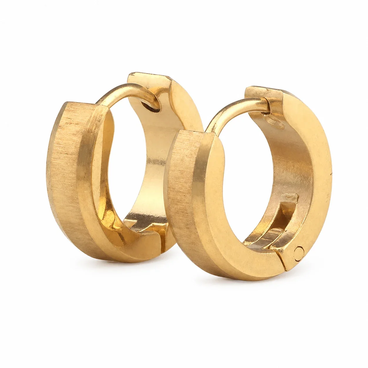 Brushed Gold-Tone Stainless Steel Huggie Hoop Earrings