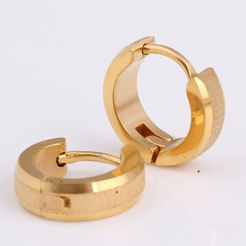 Brushed Gold-Tone Stainless Steel Huggie Hoop Earrings