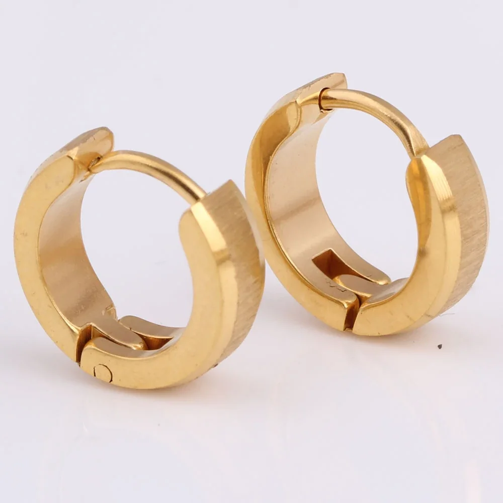 Brushed Gold-Tone Stainless Steel Huggie Hoop Earrings