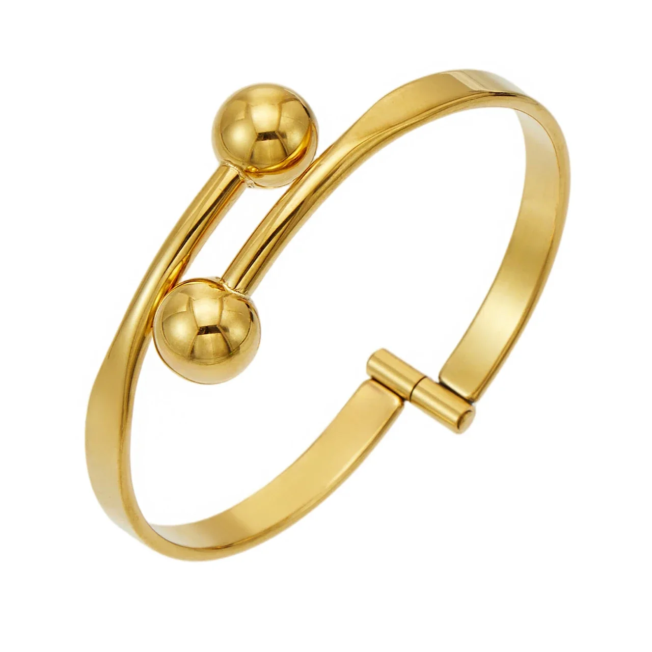 Sculptural Gold PVD 316L Stainless Steel Double Ball Open Cuff