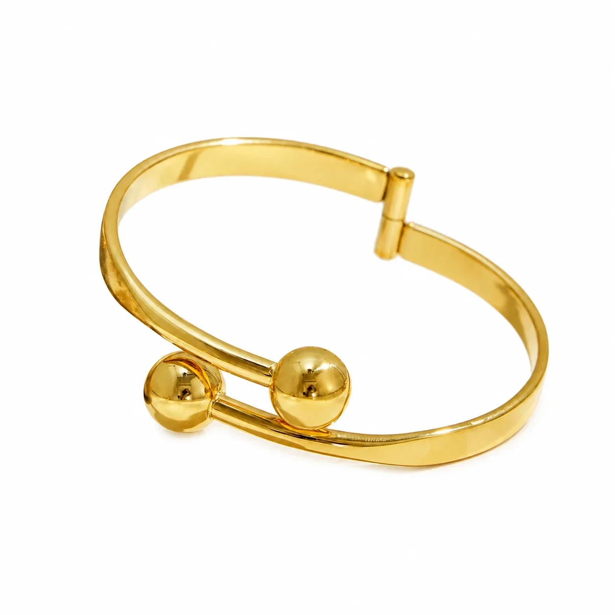Sculptural Gold-Plated 316L Double Ball Open Cuff