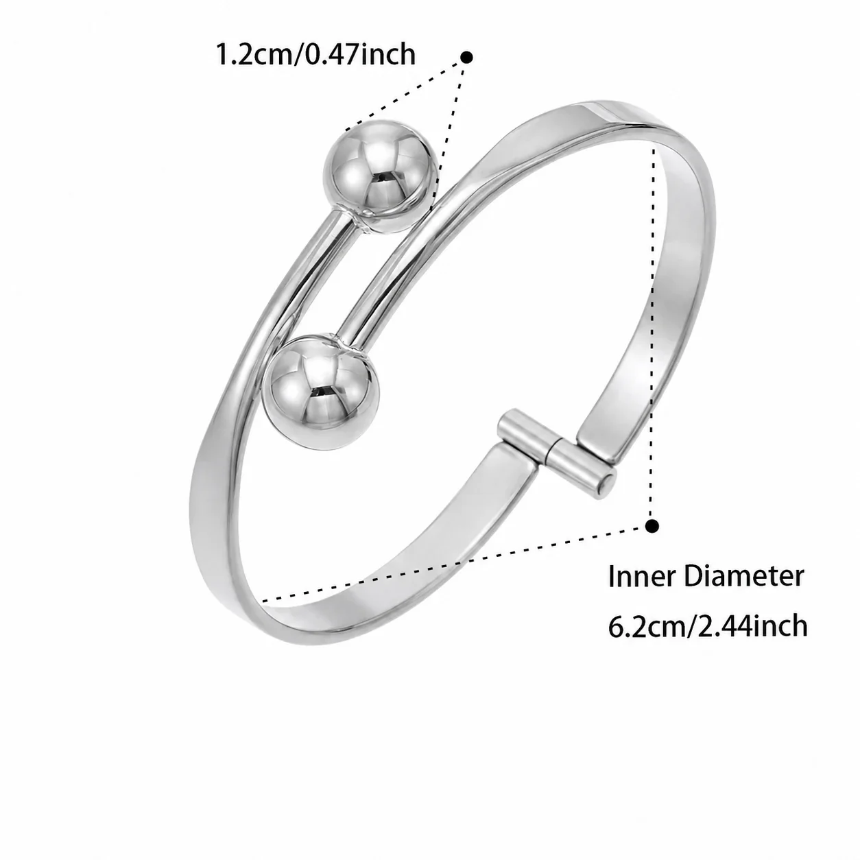 Sculptural Gold-Plated 316L Double Ball Open Cuff - Silver Double Ball