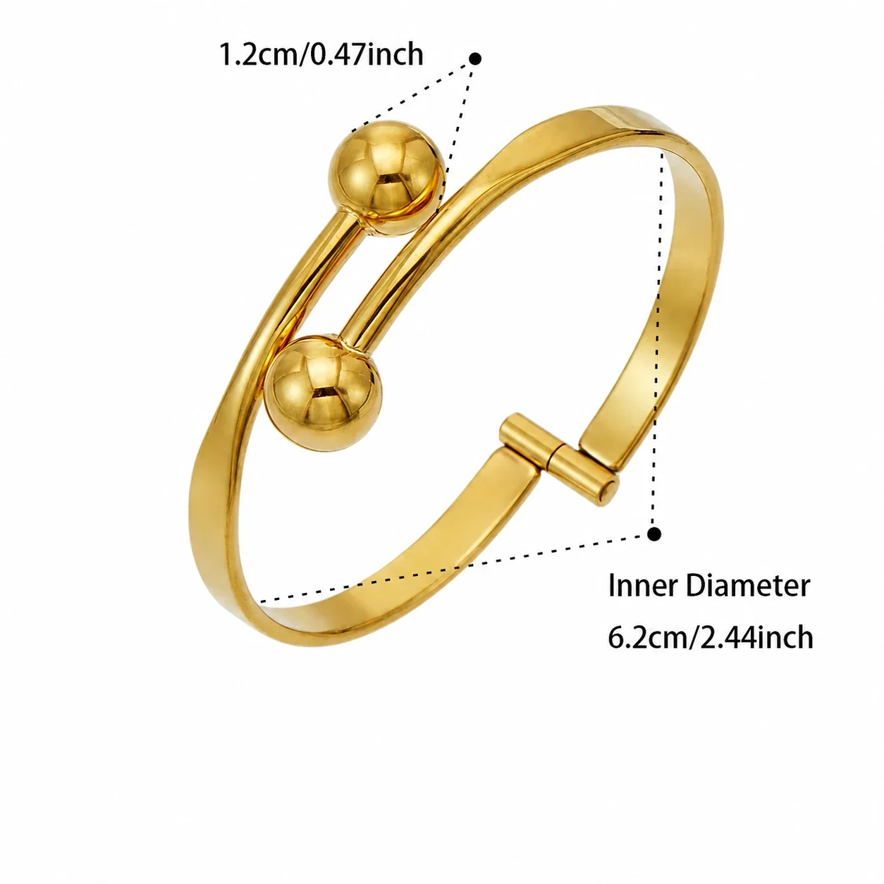 Sculptural Gold-Plated 316L Double Ball Open Cuff - Gold Double Ball