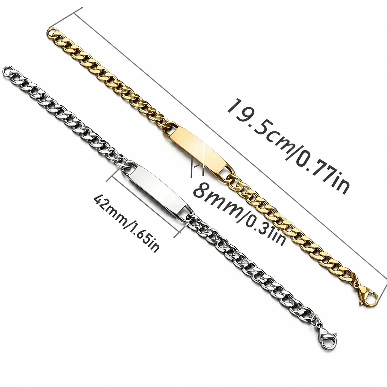 Blank ID Bracelet with 8 mm Curb Chain, Stainless Steel