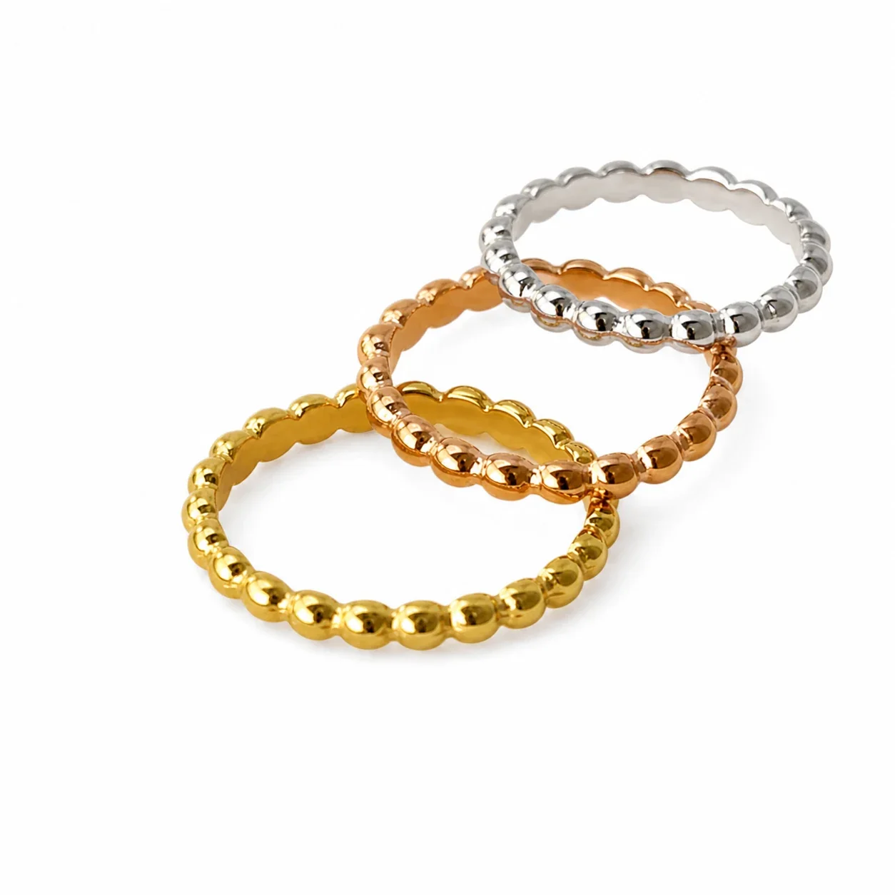 Polished Stainless Steel Beaded Band Ring