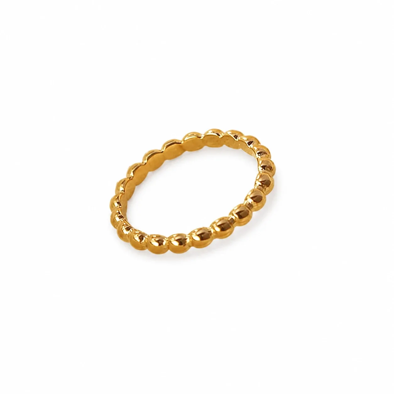 Polished Stainless Steel Beaded Band Ring