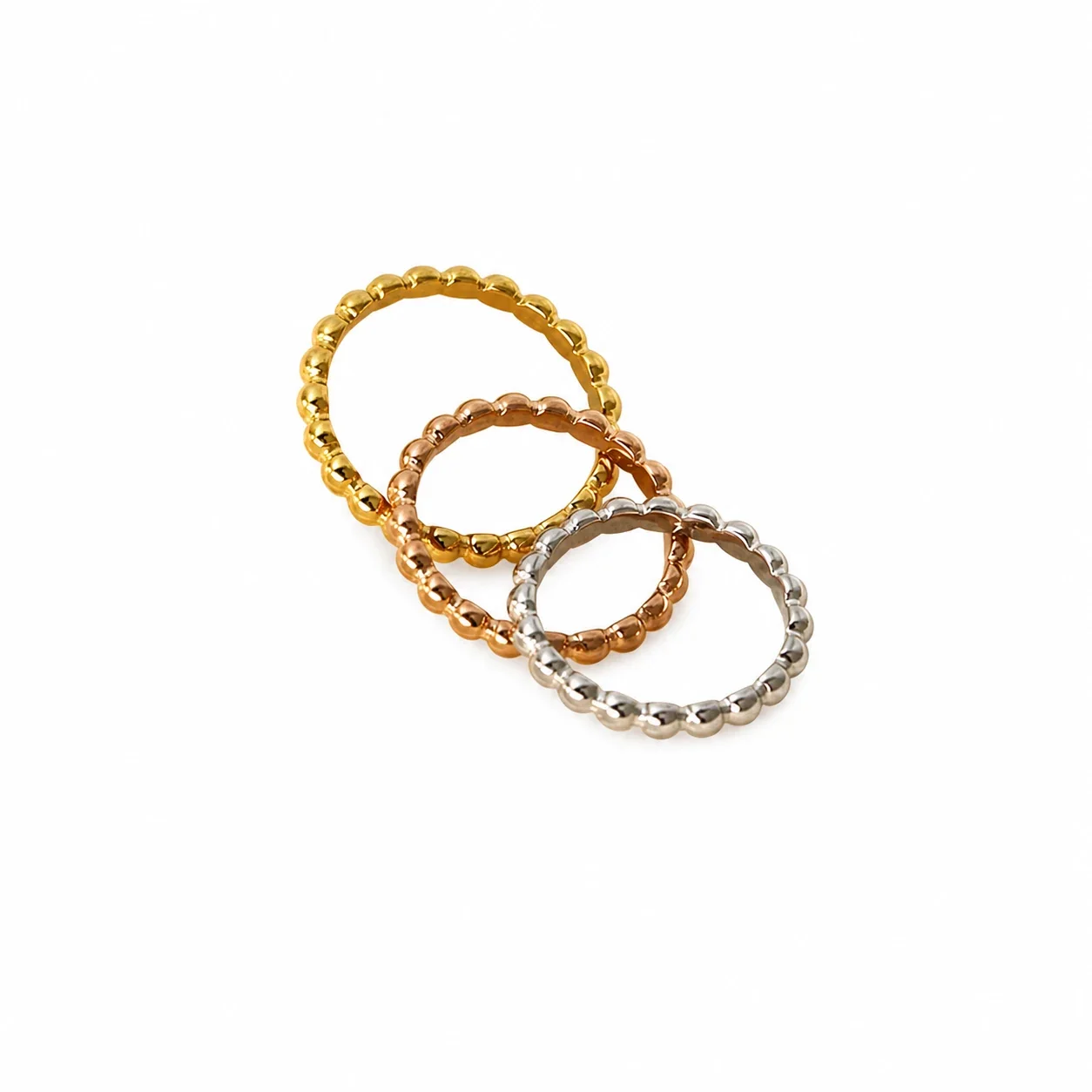 Polished Stainless Steel Beaded Band Ring