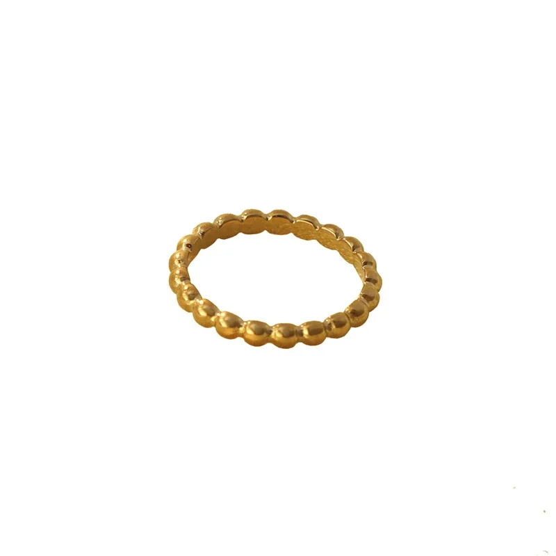 Polished Stainless Steel Beaded Band Ring