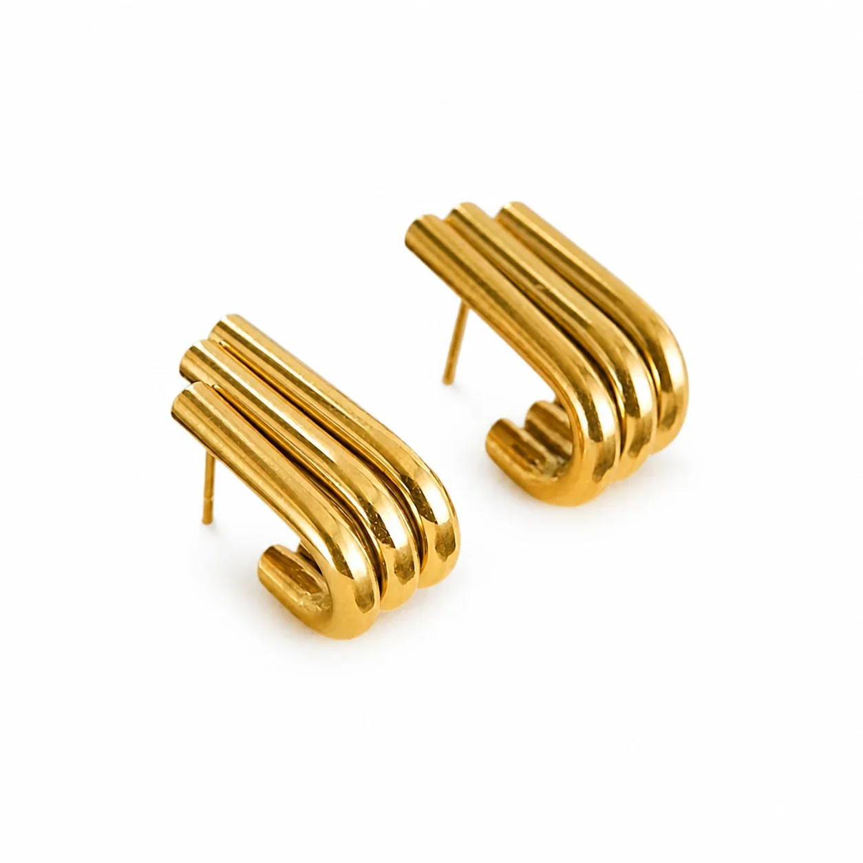 Sculptural Gold-Plated Triple-Line C Hoop Earrings