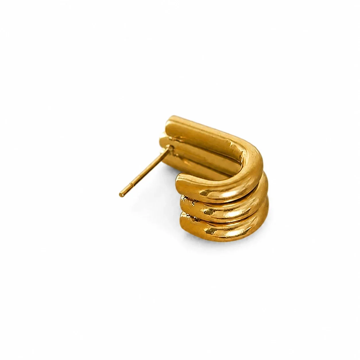 Sculptural Gold-Plated Triple-Line C Hoop Earrings