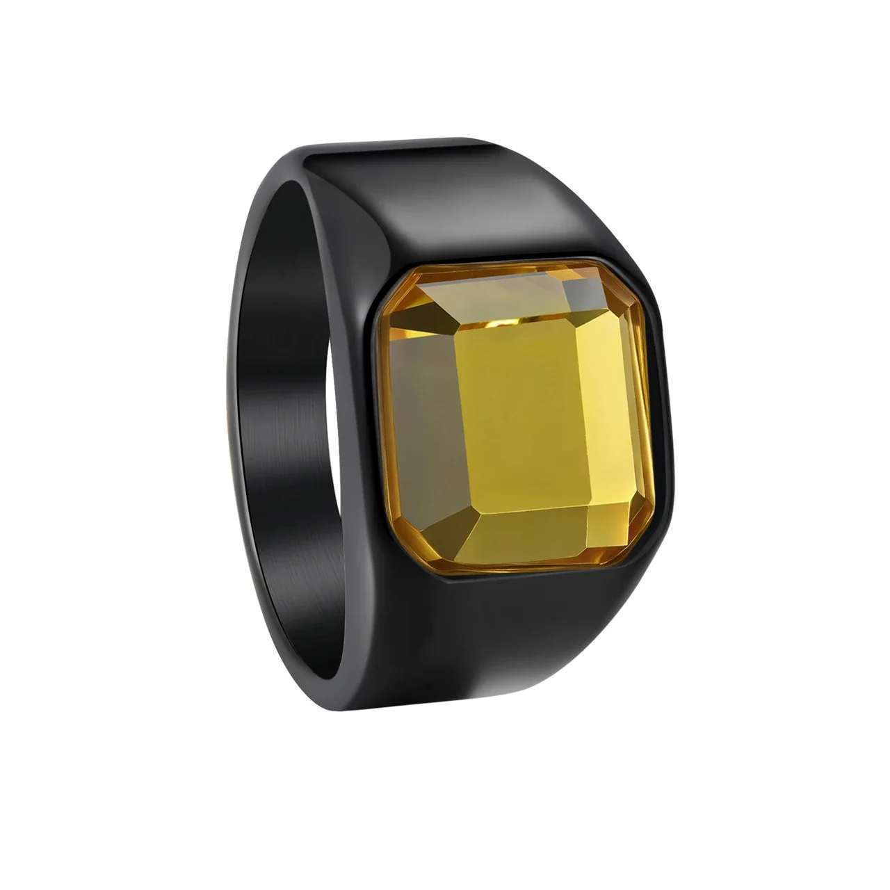 Foto do produto: Anel de sinete com cristal amarelo de lapidação esmeralda, aço inoxidável 316