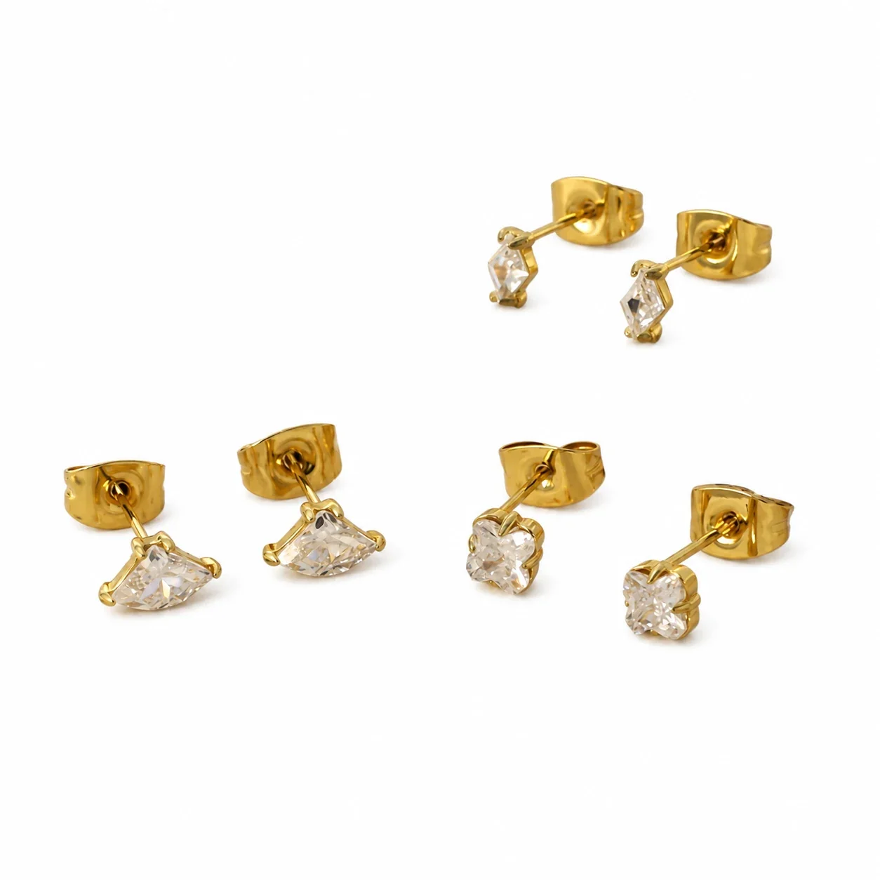 Mini 18K Gold-Plated Marquise CZ Clover Stud Earrings