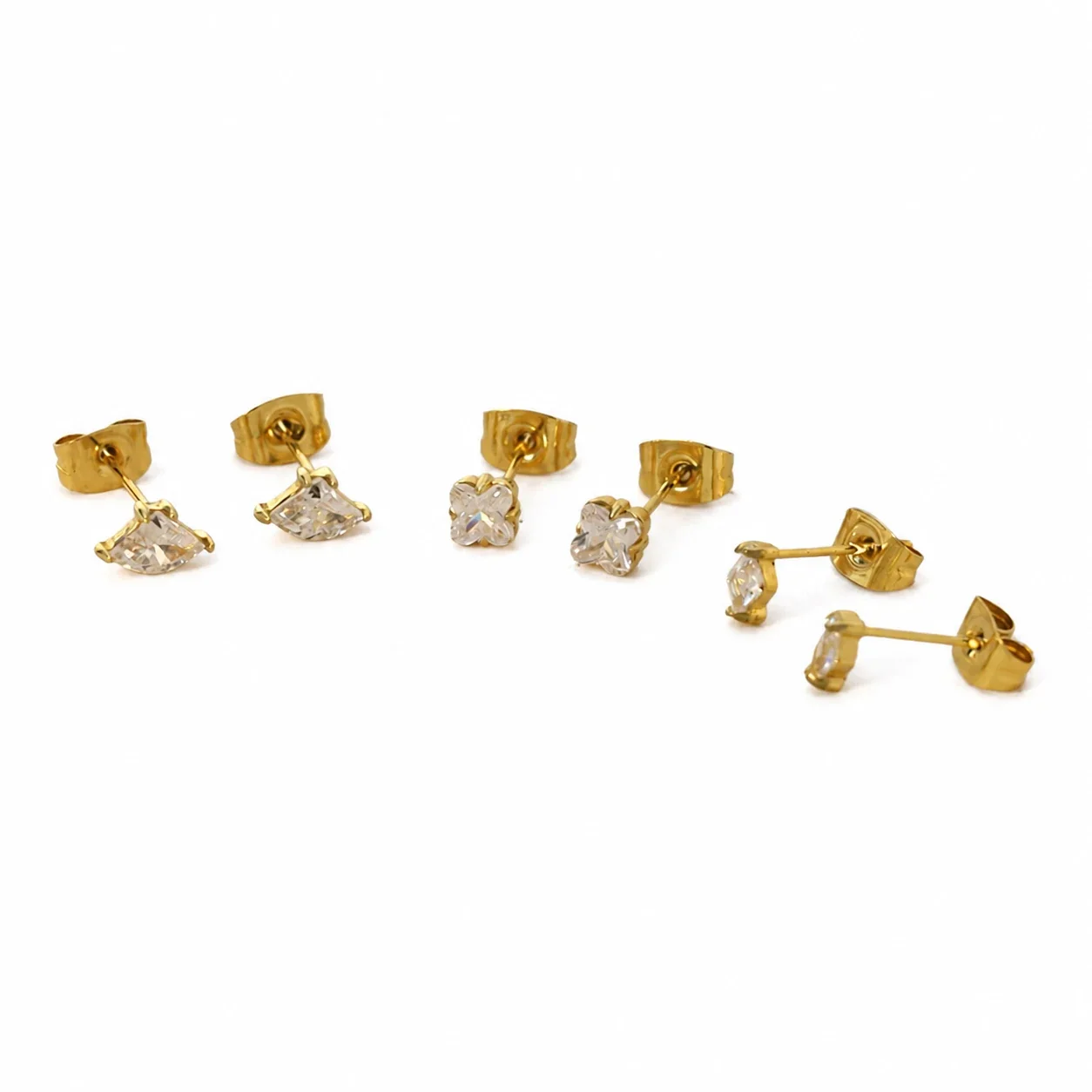 Mini 18K Gold-Plated Marquise CZ Clover Stud Earrings