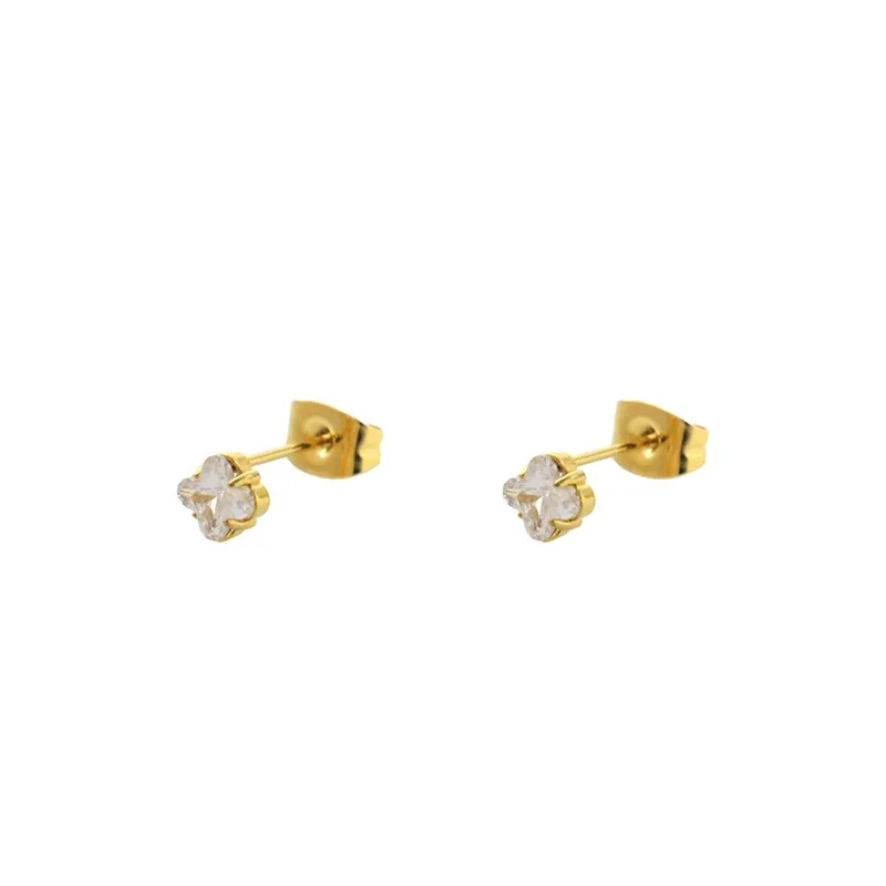 Mini 18K Gold-Plated Marquise CZ Clover Stud Earrings - Gold Clover