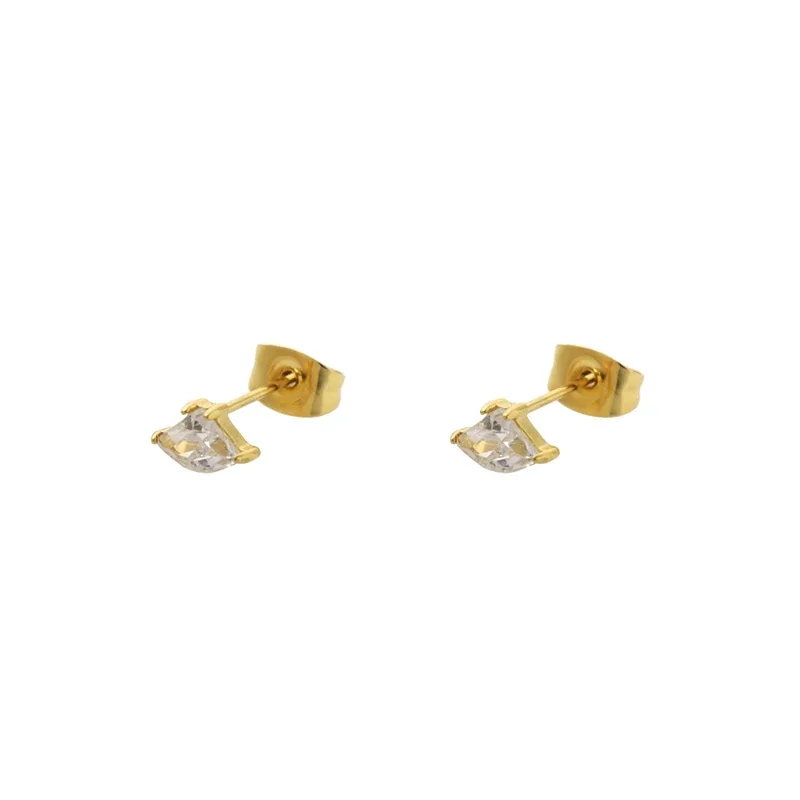Mini 18K Gold-Plated Marquise CZ Clover Stud Earrings - Silver Clover
