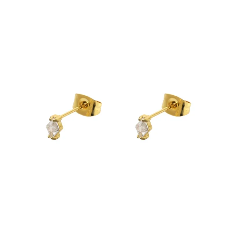 Mini 18K Gold-Plated Marquise CZ Clover Stud Earrings - Silver Round