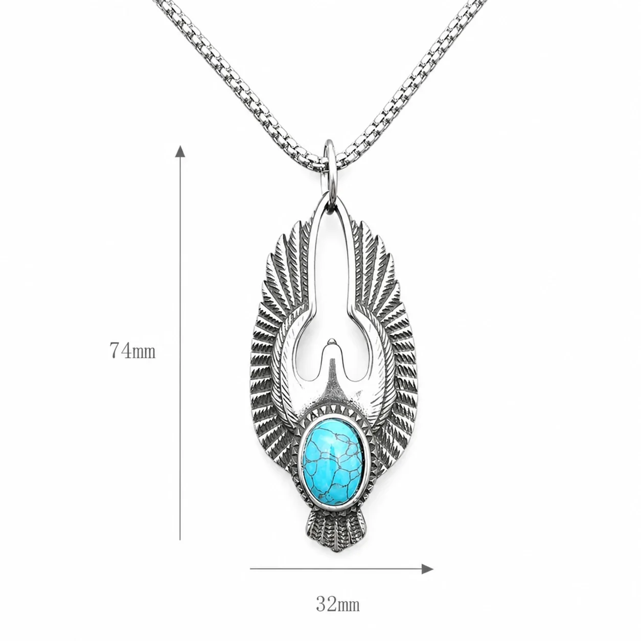 Winged Eagle 316 Stainless Steel Oval Turquoise Pendant