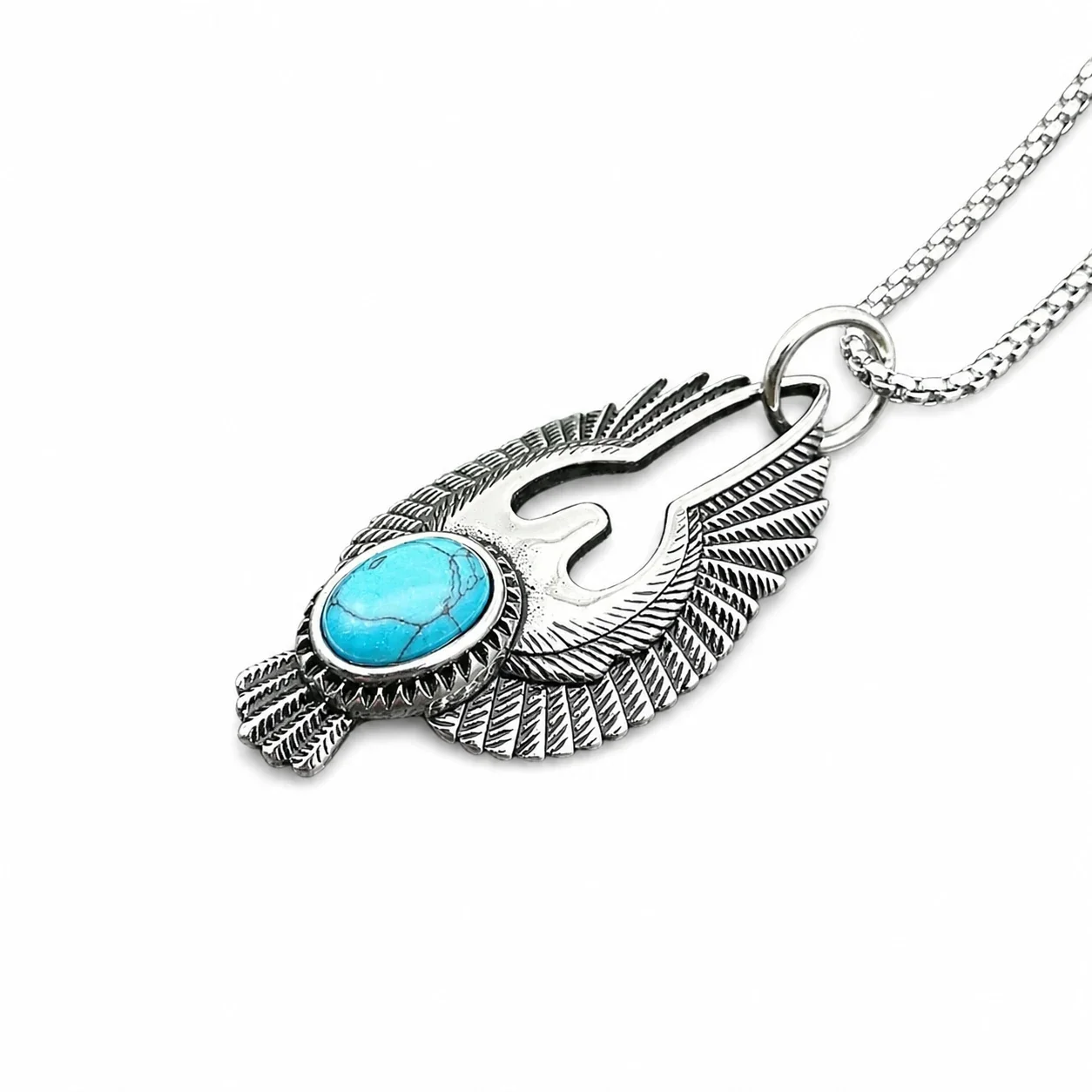 Winged Eagle 316 Stainless Steel Oval Turquoise Pendant
