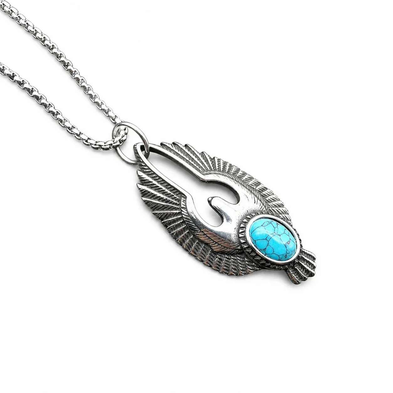 Winged Eagle 316 Stainless Steel Oval Turquoise Pendant