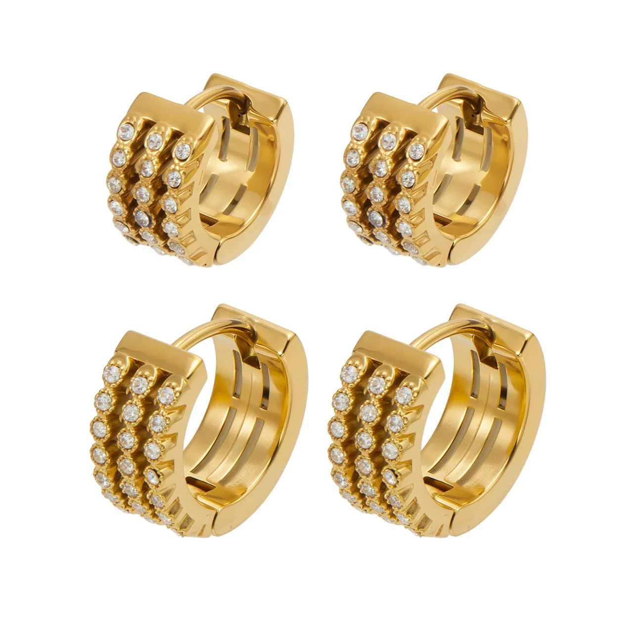 Radiant 18K Gold-Plated 316L Triple CZ Huggie Earrings