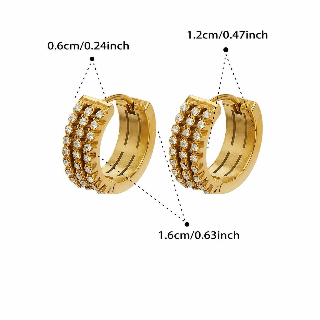 Radiant 18K Gold-Plated 316L Triple CZ Huggie Earrings - Gold 13 mm