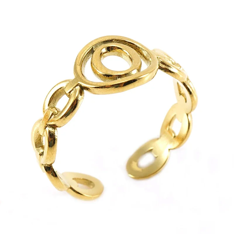 Polished Gold-Plated Oval Initial Link Adjustable Ring - Gold N
