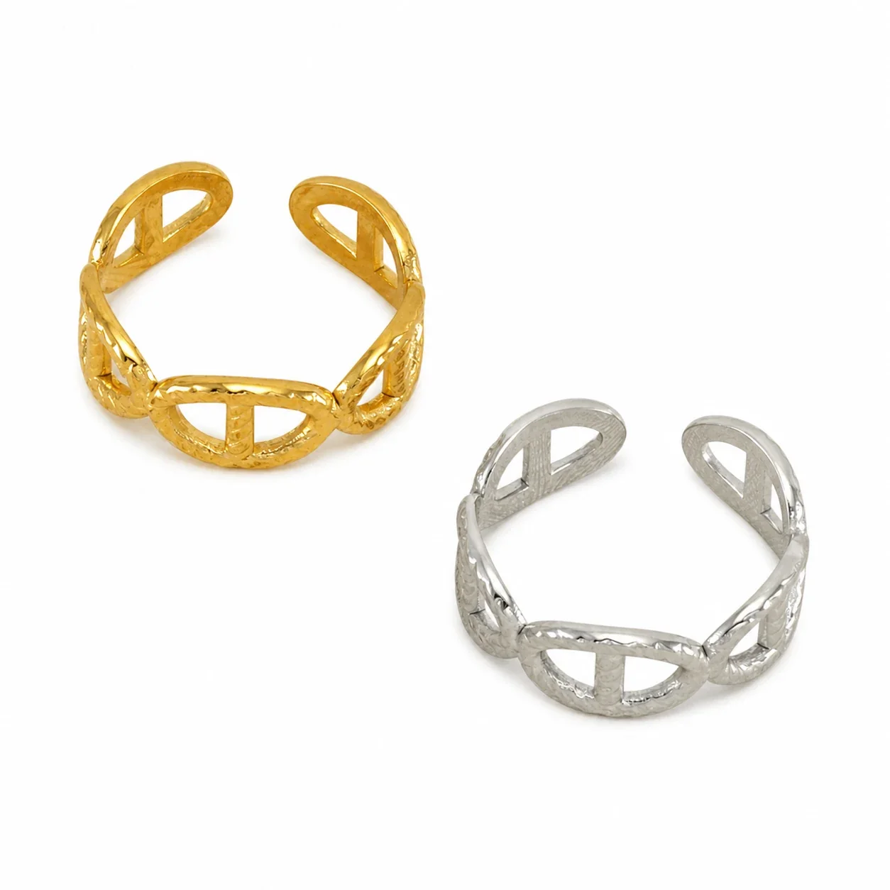 Sculptural 18K Gold-Plated Open Oval Rope-Edge Ring