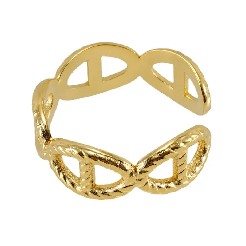 Sculptural 18K Gold-Plated Open Oval Rope-Edge Ring