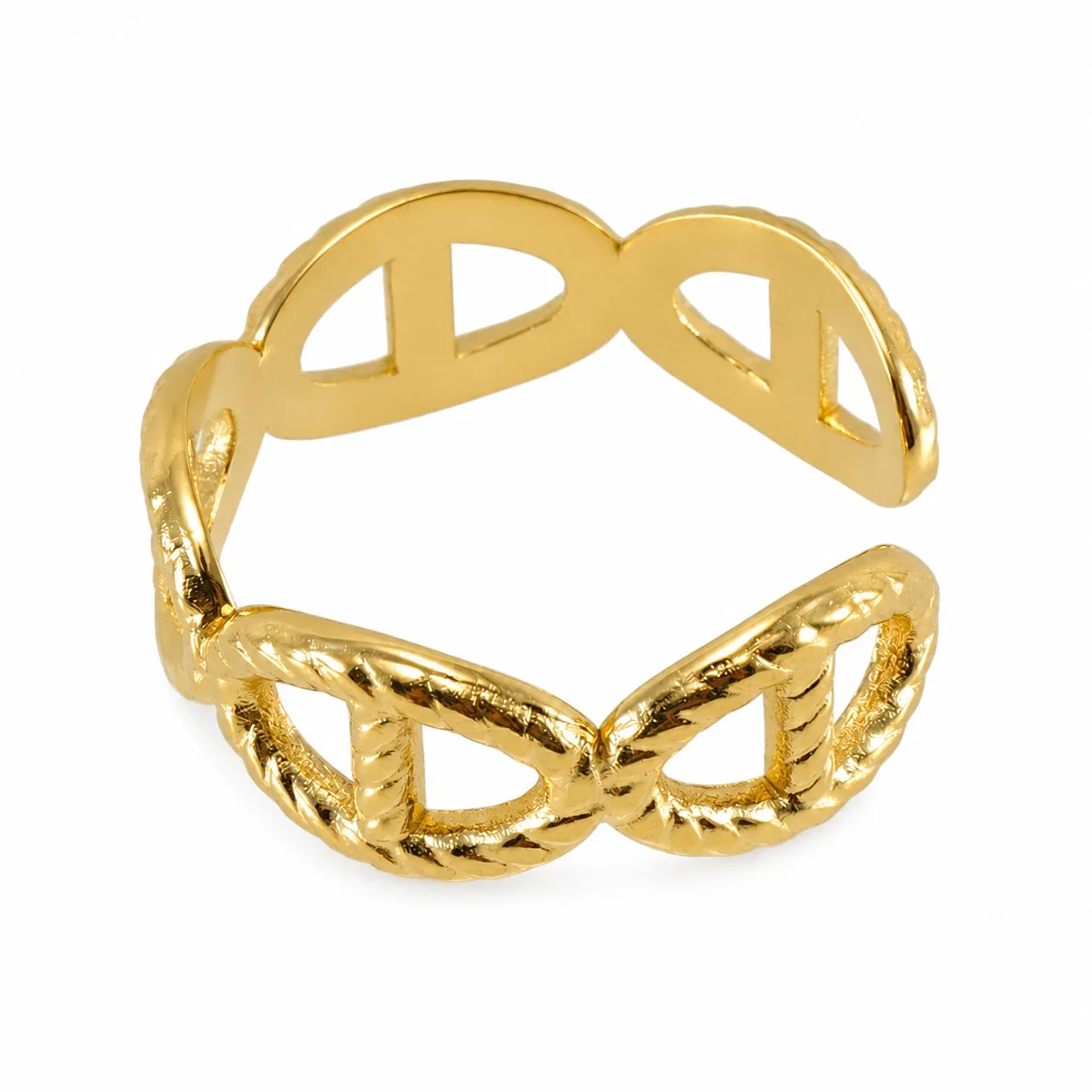 Sculptural 18K Gold-Plated Open Oval Rope-Edge Ring - Gold