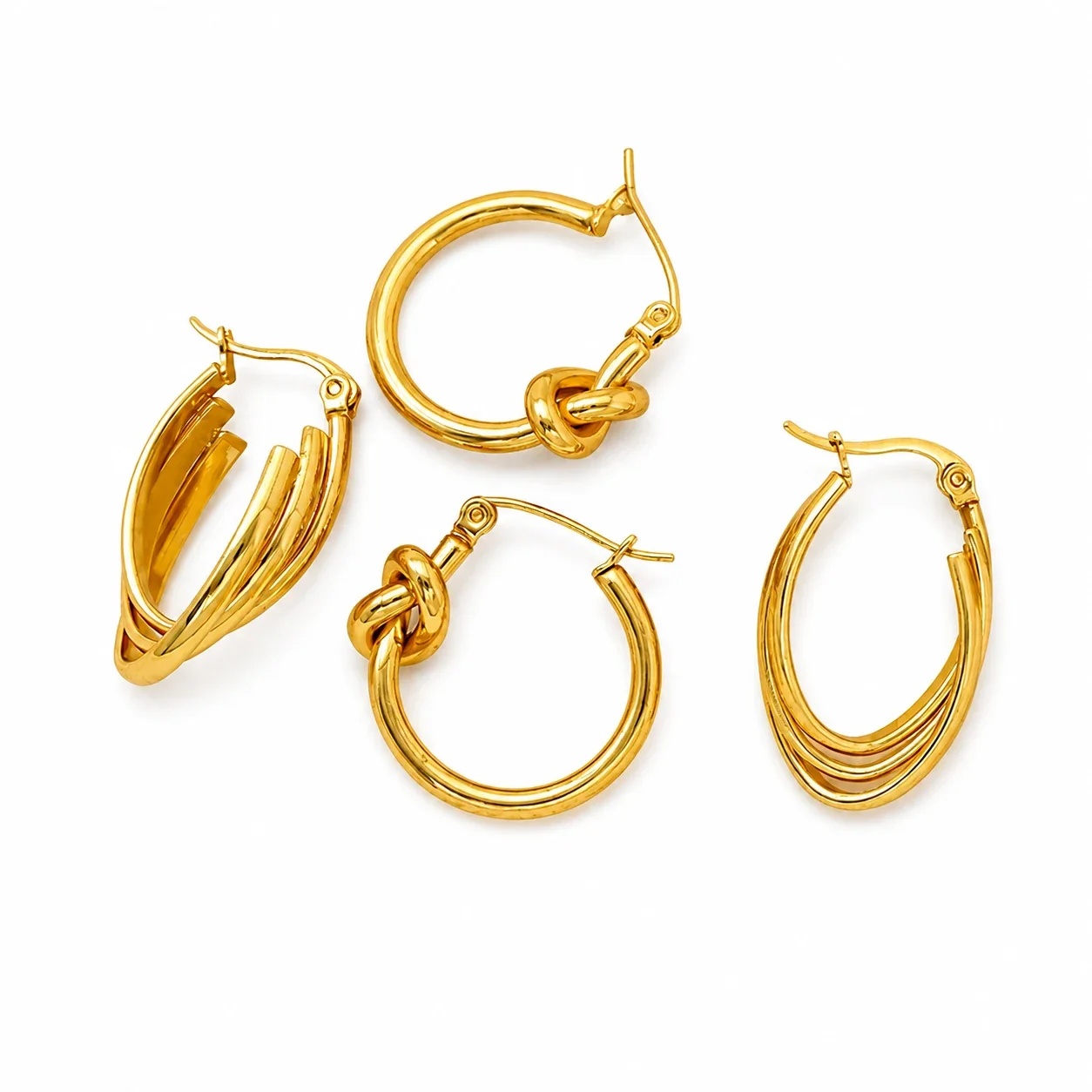 Sculptural 18K Gold-Plated Knot Multi-Hoop Earrings