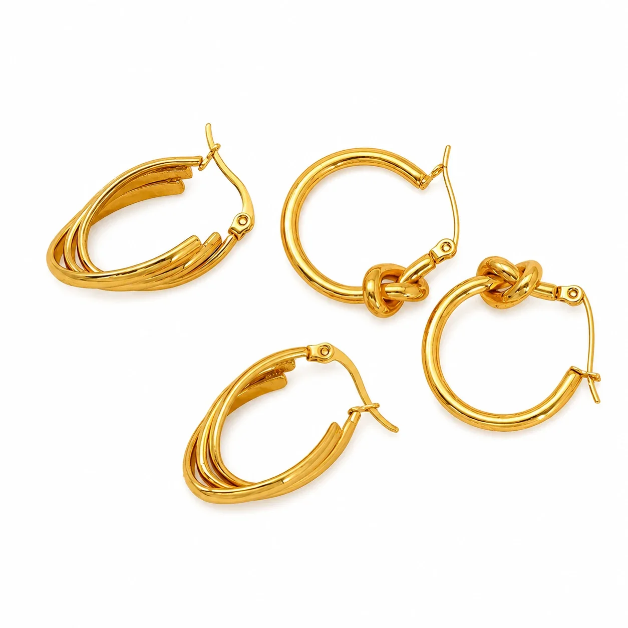 Sculptural 18K Gold-Plated Knot Multi-Hoop Earrings
