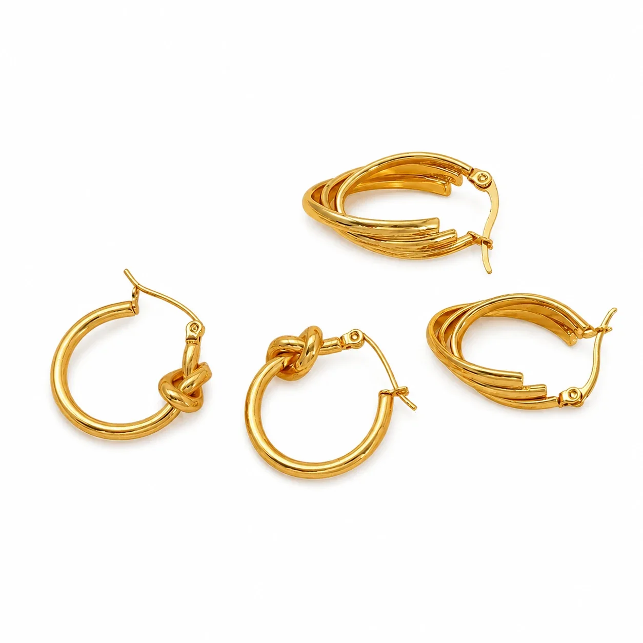 Sculptural 18K Gold-Plated Knot Multi-Hoop Earrings