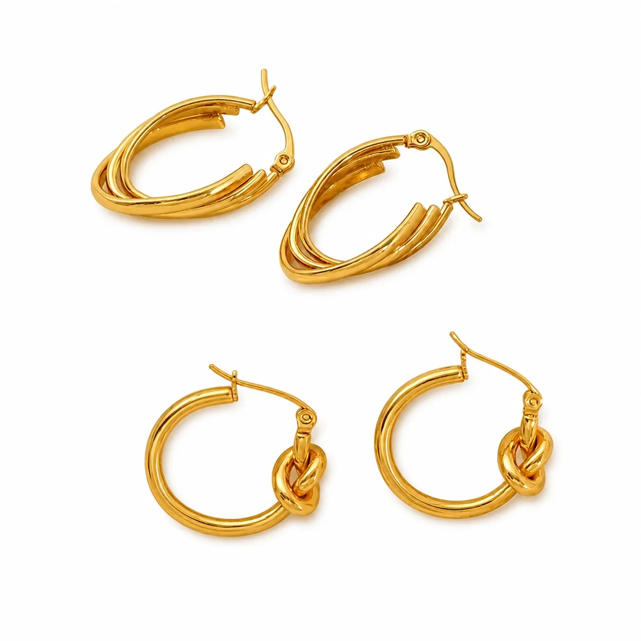 Sculptural 18K Gold-Plated Knot Multi-Hoop Earrings