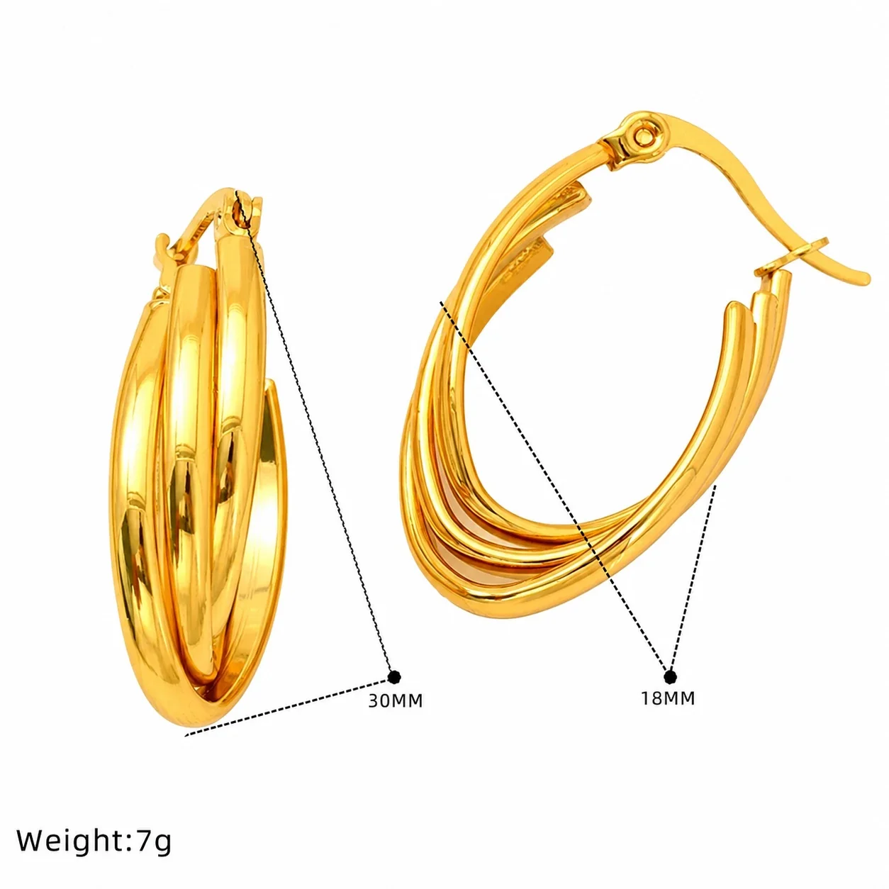 Sculptural 18K Gold-Plated Knot Multi-Hoop Earrings - Gold Layered Oval Hoop