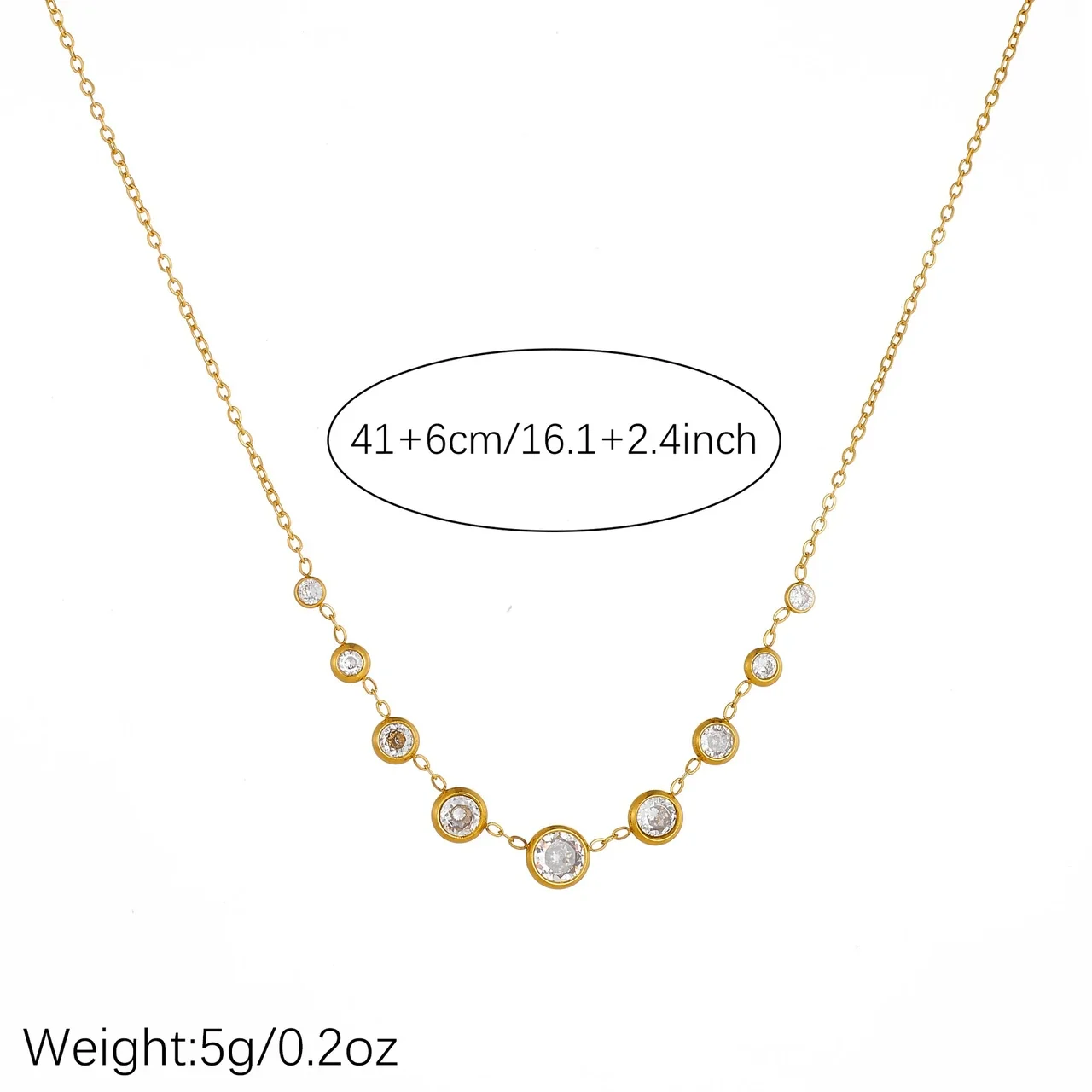 Necklace with Graduated Bezel CZs in Gold-Plated Steel
