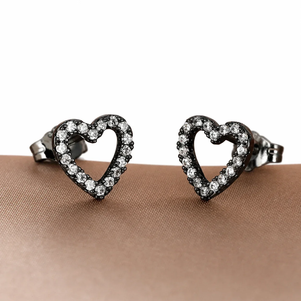 Open Heart 316 Stainless Steel Pavé Crystal Stud Earrings