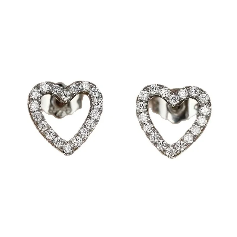 Open Heart 316 Stainless Steel Pavé Crystal Stud Earrings