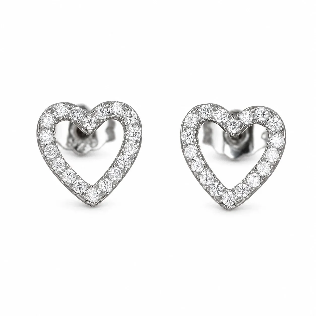 Open Heart 316 Stainless Steel Pavé Crystal Stud Earrings - Silver