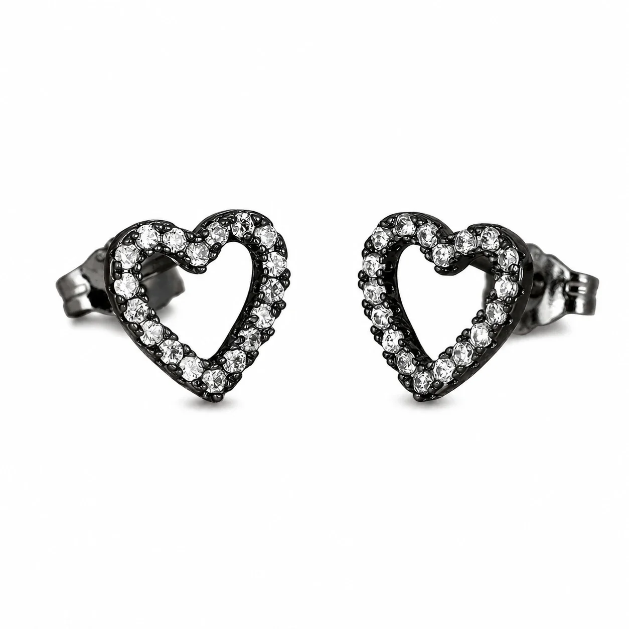 Open Heart 316 Stainless Steel Pavé Crystal Stud Earrings - Black