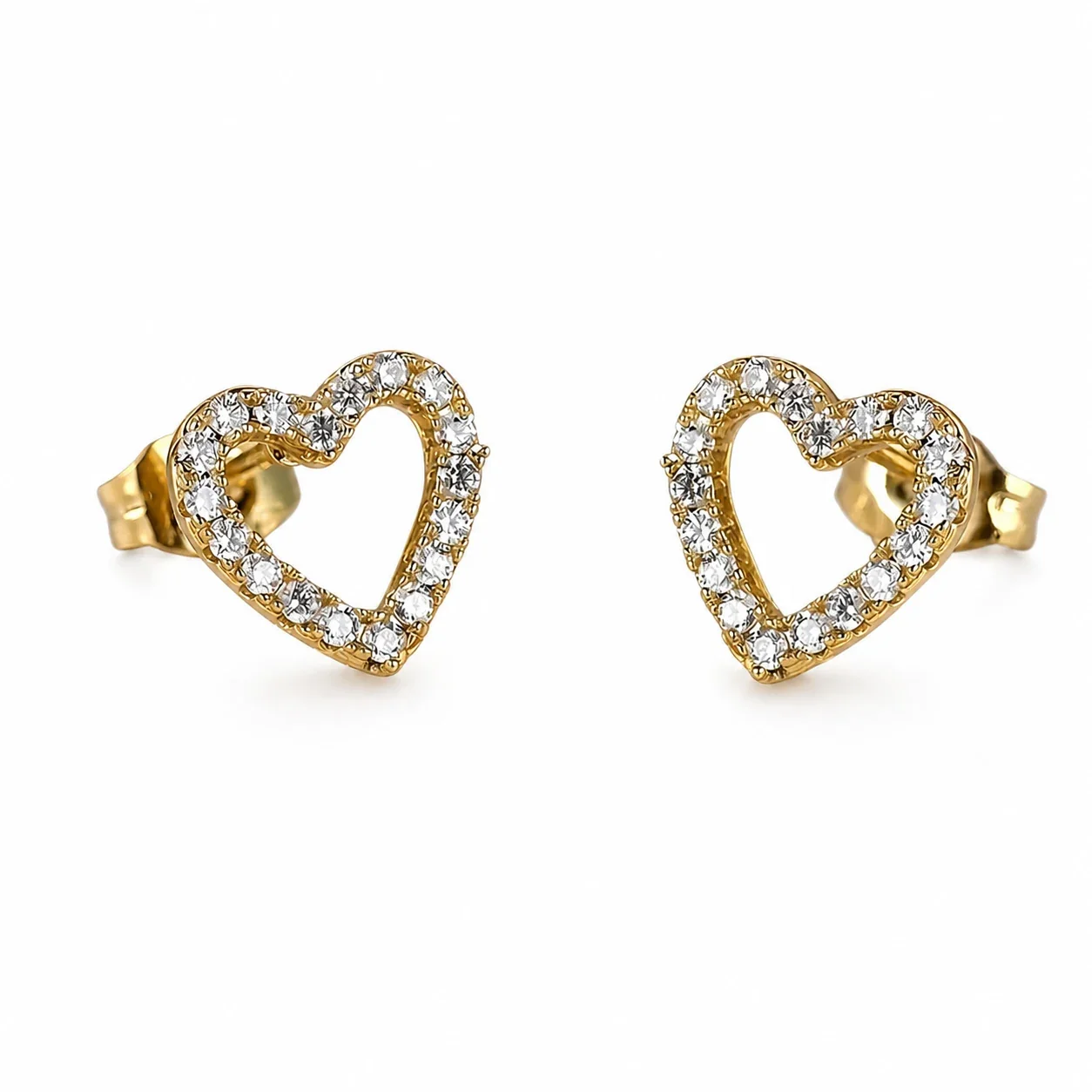 Open Heart 316 Stainless Steel Pavé Crystal Stud Earrings - Gold