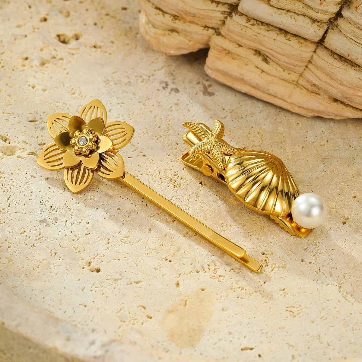 Hair Clips Shell Starfish Pearl & Flower Stainless Steel