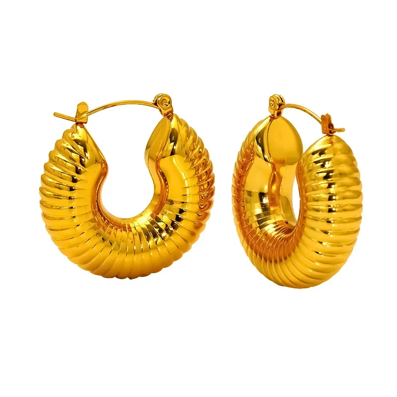 Sculptural Gold-Plated Ribbed Hoop Earrings