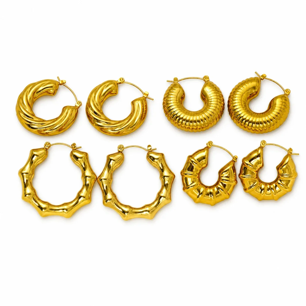 Sculptural Gold-Plated Ribbed Hoop Earrings