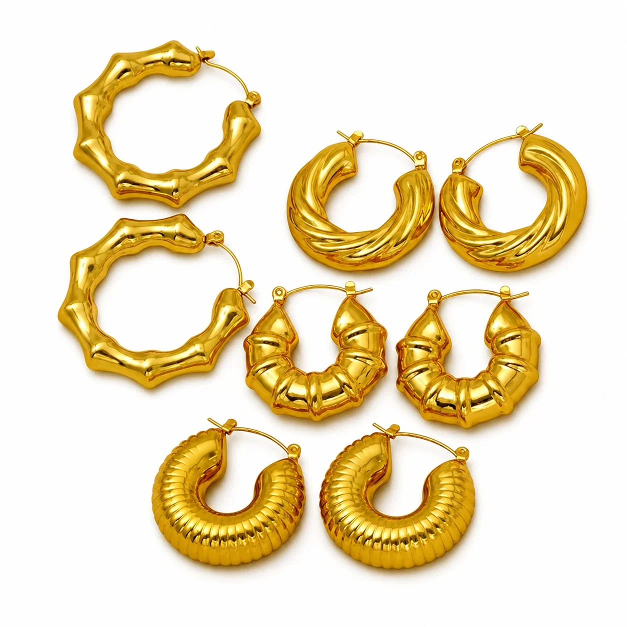 Sculptural Gold-Plated Ribbed Hoop Earrings